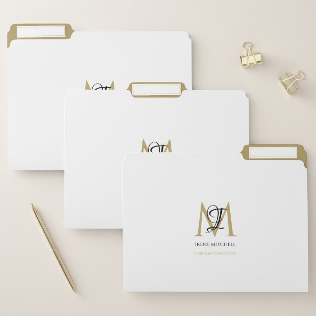 Elegant Modern Monogram Name Black White Gold File Folder (Set)