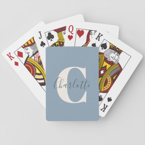 Elegant Modern Monogram Name Dusty Blue Playing Cards