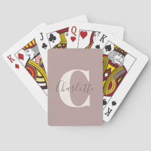 Elegant Modern Monogram Name Dusty Mauve Poker Cards