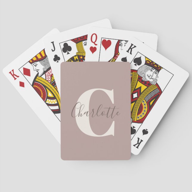 Elegant Modern Monogram Name Dusty Mauve Poker Cards (Back)