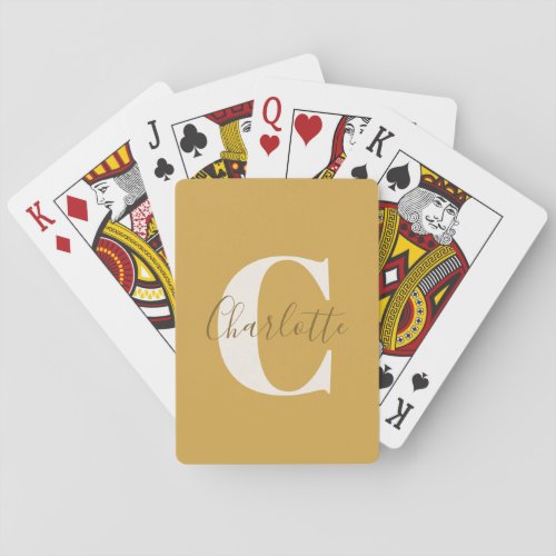 Elegant Modern Monogram Name Dusty Yellow Poker Cards
