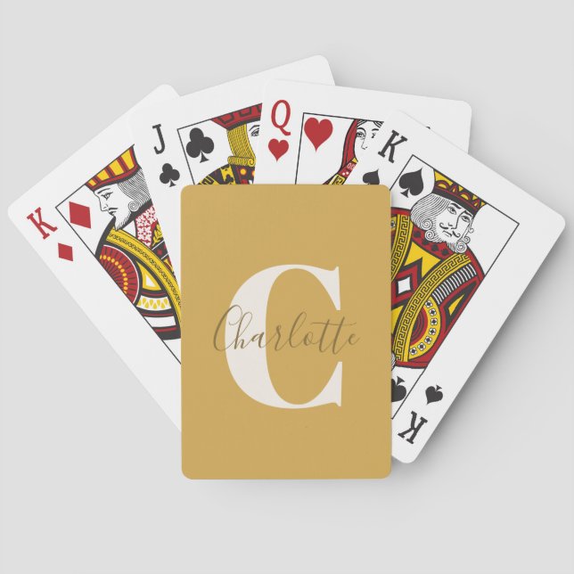 Elegant Modern Monogram Name Dusty Yellow Poker Cards (Back)