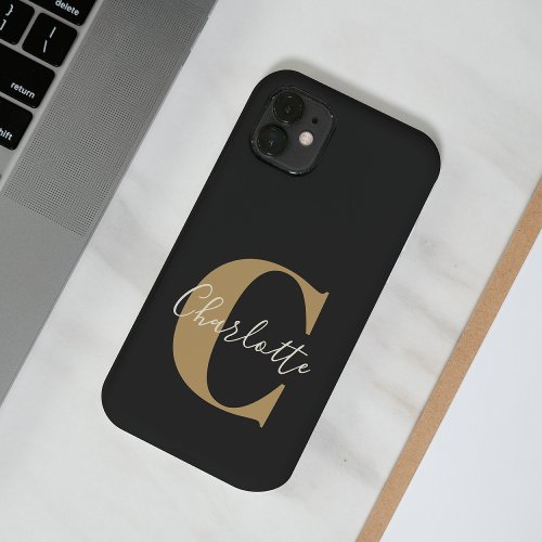 Elegant Modern Monogram Name in Black Gold Case_Mate iPhone 14 Case