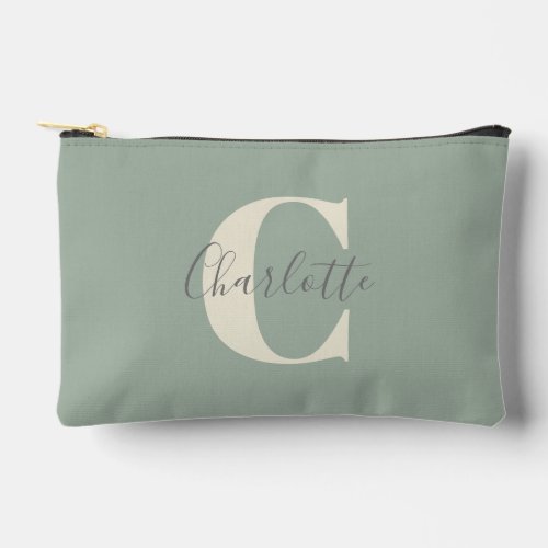 Elegant Modern Monogram Name in Sage Green   Accessory Pouch