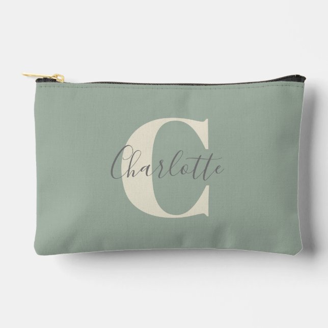 Elegant Modern Monogram Name in Sage Green   Accessory Pouch (Front)