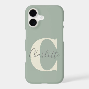 Elegant Modern Monogram Name in Sage Green  iPhone 17 Case