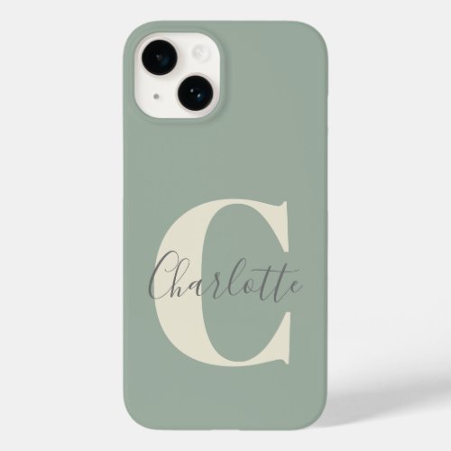 Elegant Modern Monogram Name in Sage Green  Case_Mate iPhone 14 Case