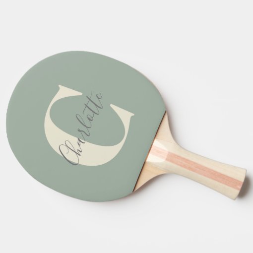 Elegant Modern Monogram Name in Sage Green Ping Pong Paddle Zazzle