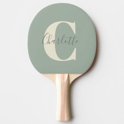 Elegant Modern Monogram Name in Sage Green Ping Pong Paddle