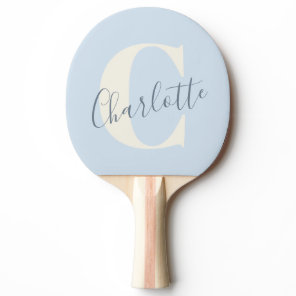 Elegant Modern Monogram Name in Soft Blue Ping Pong Paddle
