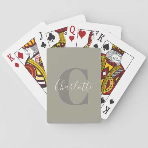Elegant Modern Monogram Name in Taupe Poker Cards