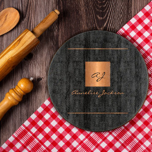 Elegant modern monogram name unique black gold cutting board