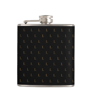 Elegant Modern Monogram Pattern Black Flask