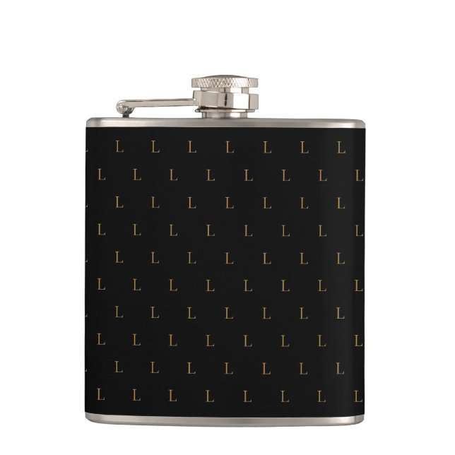 Elegant Modern Monogram Pattern Black Flask (Front)