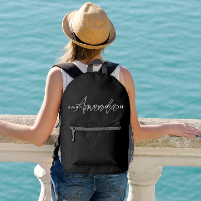 Elegant Modern Monogram Personalized With Name Printed Backpack (Creator Uploaded)