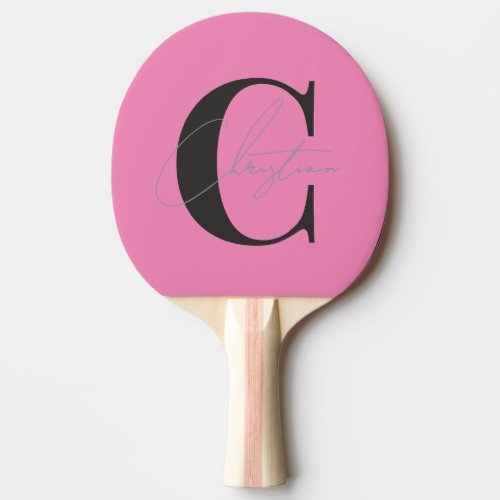 Elegant Modern Monogram Pink and Black Ping Pong Paddle