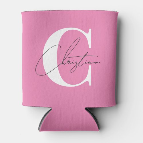 Elegant Modern Monogram Pink Can Cooler