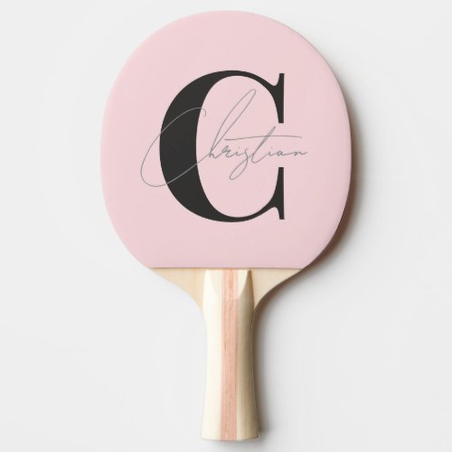 Elegant Modern Monogram Pink Whisper and Black Ping Pong Paddle