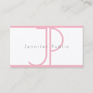 Elegant Modern Monogram Pink White Plain Luxury Business Card