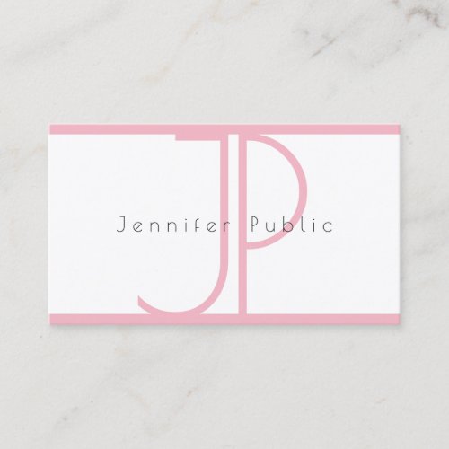 Elegant Modern Monogram Pink White Plain Luxury Business Card