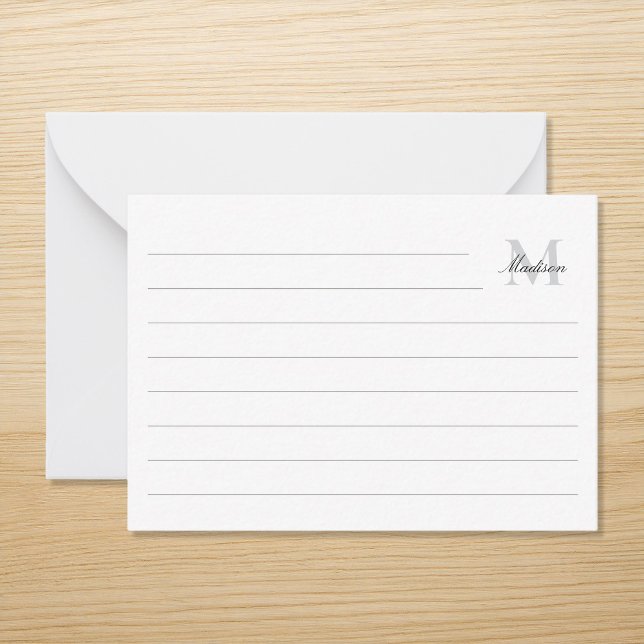 Elegant Modern Monogram Ruled Note Card (Creator Uploaded)