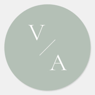 Elegant Modern Monogram Sage Green Wedding Classic Round Sticker