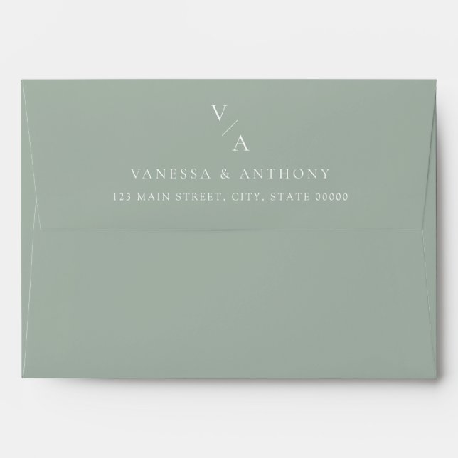 Elegant Modern Monogram Sage Green Wedding Envelope (Back (Top Flap))