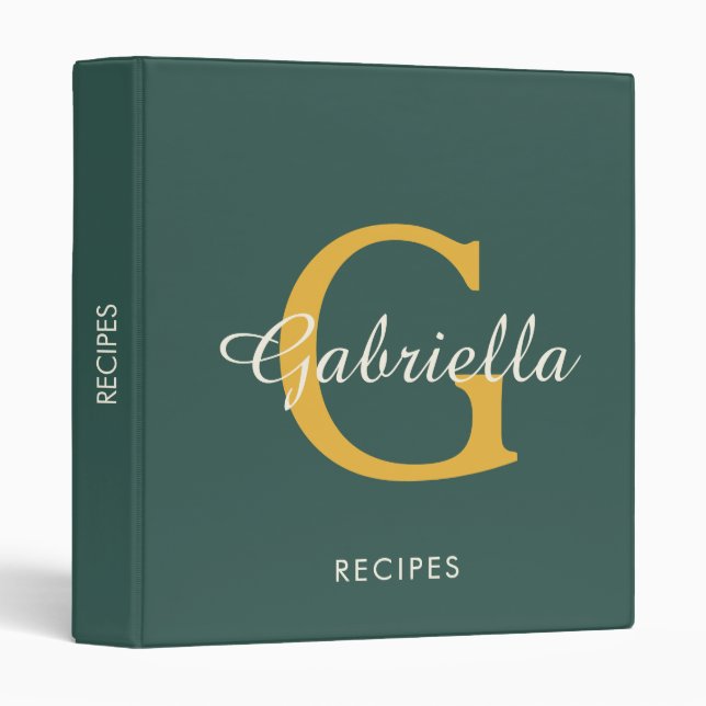 Elegant Modern Monogram Script Name Recipe 3 Ring Binder (Front/Spine)