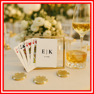 Elegant Modern Monogram Simple Black White Wedding Poker Cards