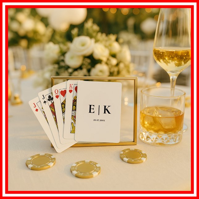 Elegant Modern Monogram Simple Black White Wedding Poker Cards (Creator Uploaded)