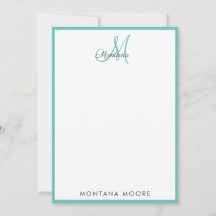 Elegant Modern Monogram Simple Girly Teal Note Card
