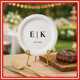 Elegant Modern Monogram Simple Wedding Paper Plates