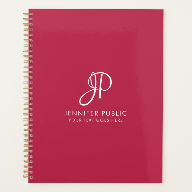 Elegant Modern Monogram Template Viva Magenta Planner (Front)
