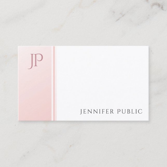 Elegant Modern Monogram Trendy Blush Pink White Business Card (Front)