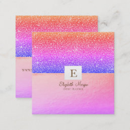 Elegant Modern Monogram Violet Ombre Glitter  Square Business Card