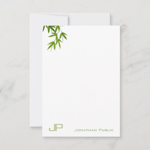 Elegant Modern Monogram Watercolor Bamboo Leaves Note Card