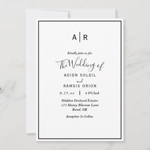 Elegant Modern Monogram Wedding Details All In One Invitation