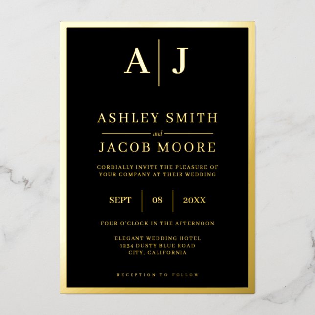 Elegant Modern Monogram Wedding Foil Invitation (Front)