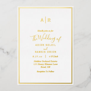 Elegant Modern Monogram Wedding Gold Foil Invitation