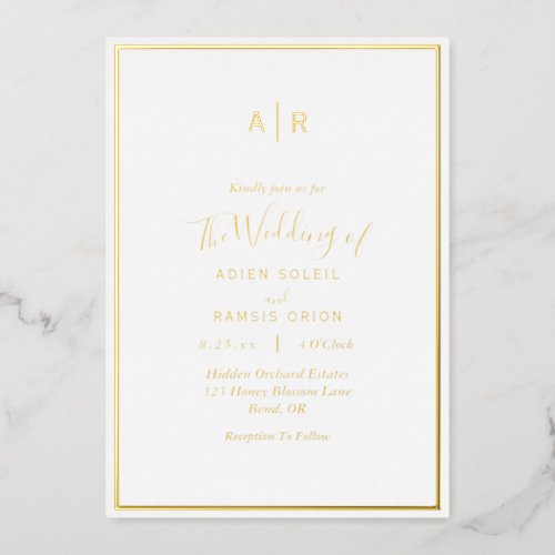 Elegant Modern Monogram Wedding Gold Foil Invitation