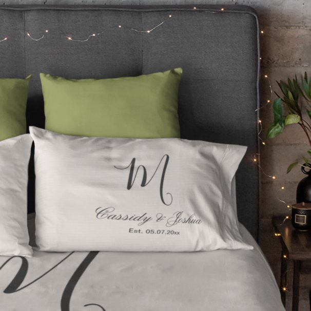Elegant modern monogram wedding keepsake gift pillow case (Creator Uploaded)