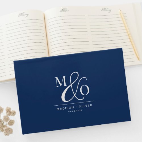 Elegant Modern Monogram Wedding Navy Blue Guest Book