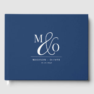 Elegant Modern Monogram Wedding Navy Blue Guest Book
