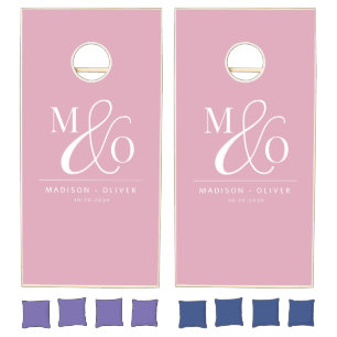 Elegant Modern Monogram Wedding Pink Cornhole Set