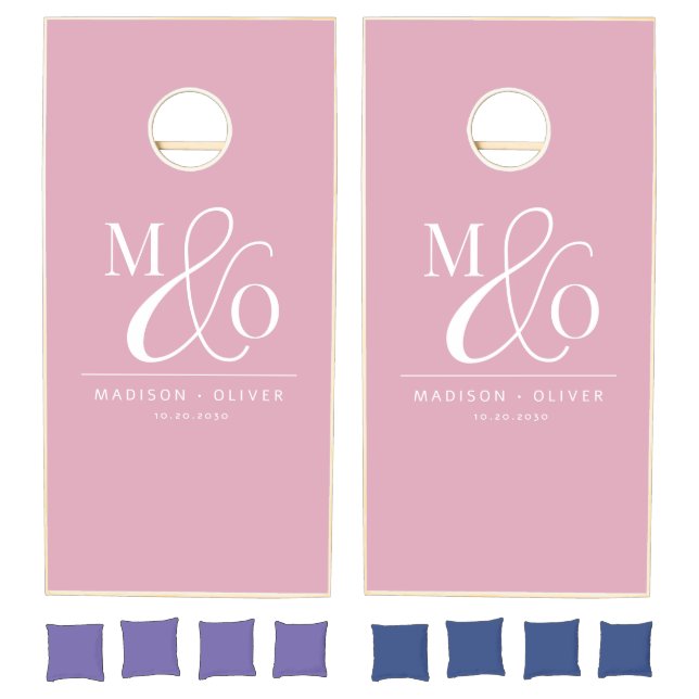 Elegant Modern Monogram Wedding Pink Cornhole Set (Set)