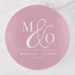 Elegant Modern Monogram Wedding Pink Trinket Tray<br><div class="desc">An elegant modern monogram with classic serif initials joined by a chic script ampersand,  on dusty pink wedding gift trinket tray. Perfect for a modern minimalist wedding keepsake.</div>