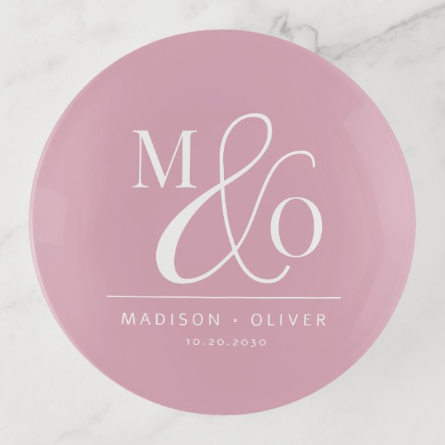 Elegant Modern Monogram Wedding Pink Trinket Tray (Front)