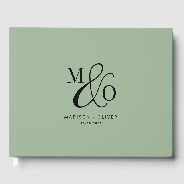 Elegant Modern Monogram Wedding Sage Green Guest Book (Front)