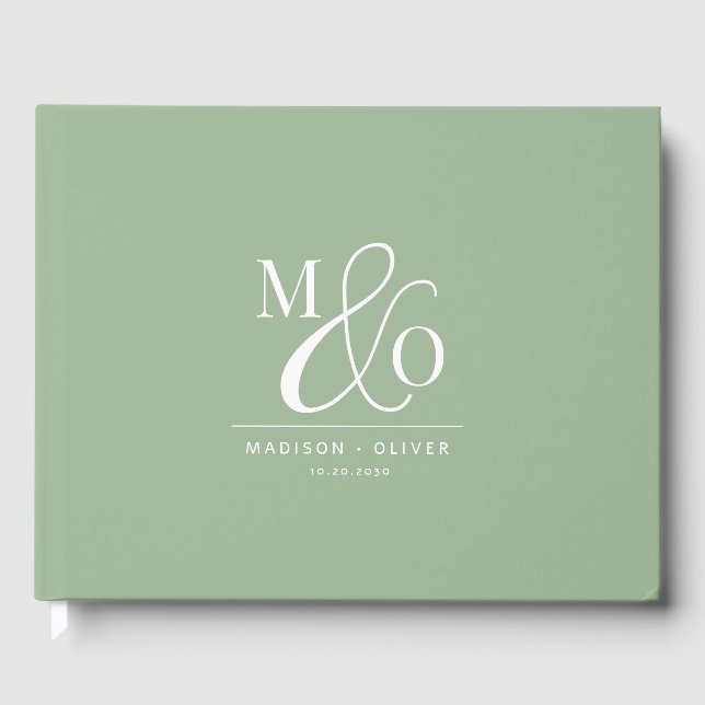 Elegant Modern Monogram Wedding Sage Green Guest Book (Front)