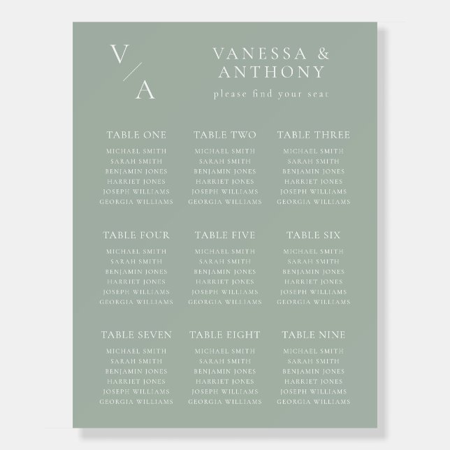 Elegant Modern Monogram Wedding Seating Chart Foam Board (Front)